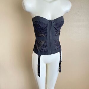 Blackheart M/L Black Bustier Corset Lingerie Stocking Garters Sheer Lace Goth